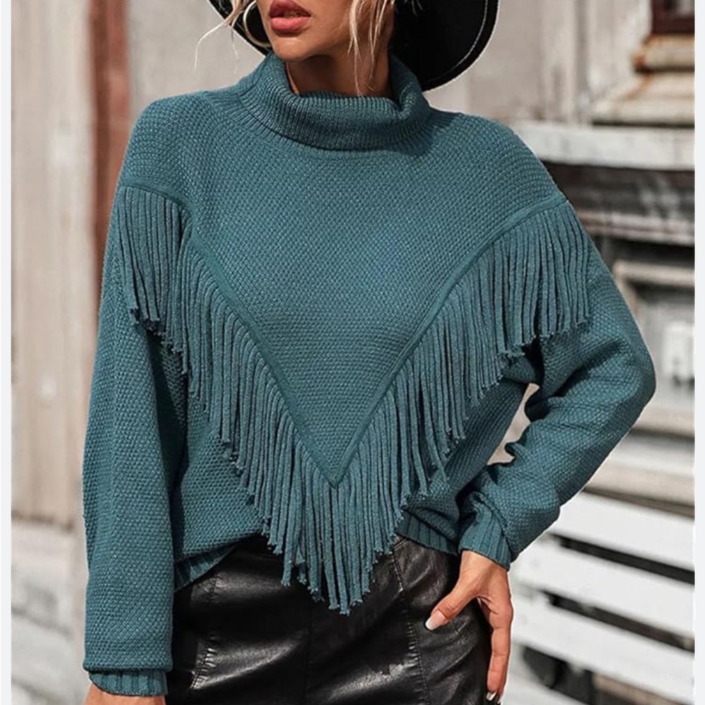 Fringe turtleneck sweater